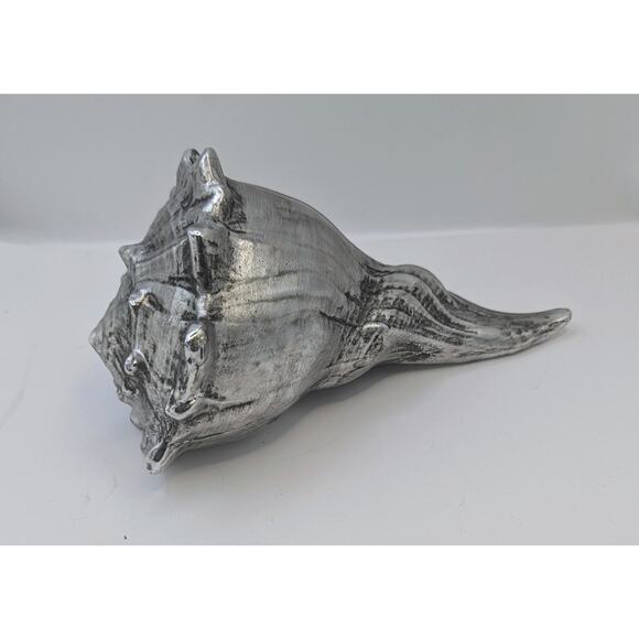 Silver Tone Knobbed Ceramic Whelk Sea Shell Display Decor 7" Sea Ocean Nautical - Picture 1 of 3